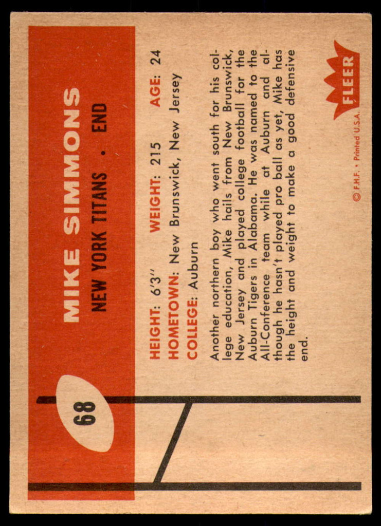 1960 Fleer #68 Mike Simmons Excellent+ 