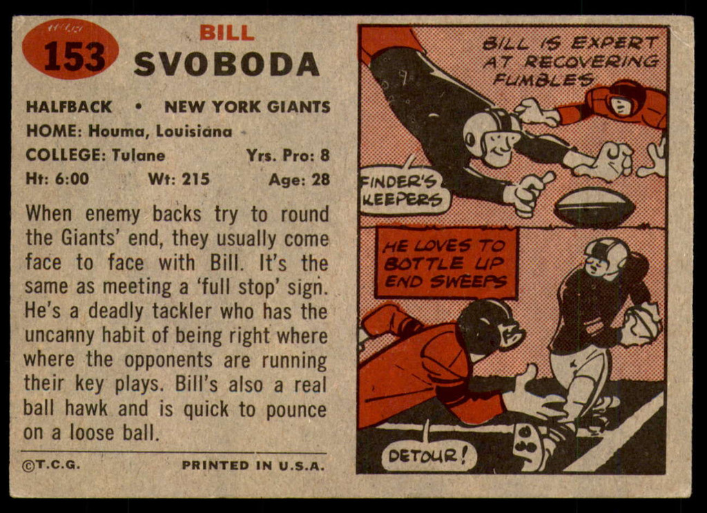 1957 Topps #153 Bill Svoboda DP Very Good RC Rookie  ID: 228029