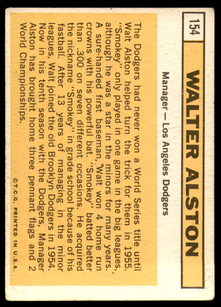 1963 Topps #154 Walt Alston MG Very Good  ID: 235712