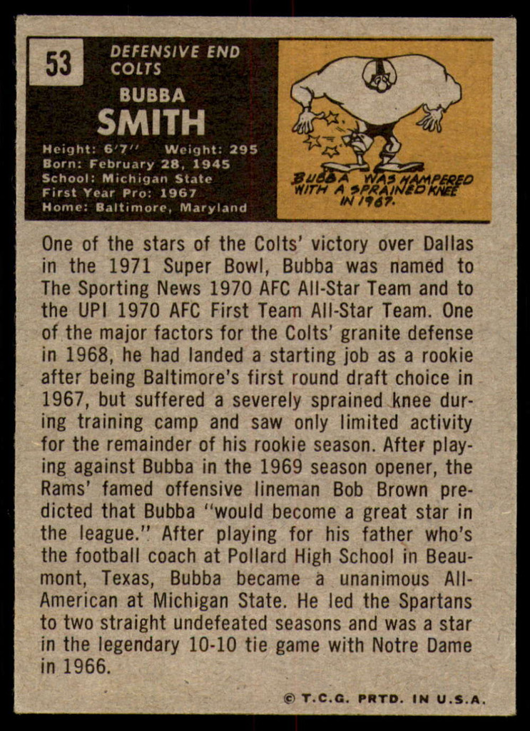 1971 Topps # 53 Bubba Smith Very Good 