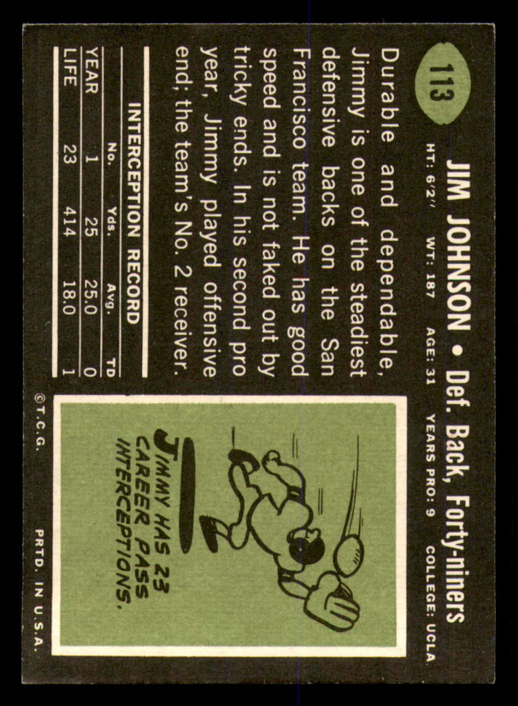 1969 Topps #113 Jim Johnson Ex-Mint 