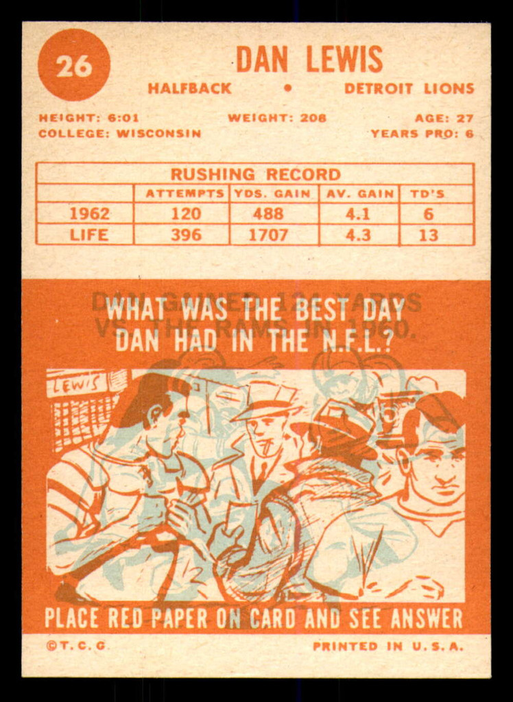 1963 Topps # 26 Dan Lewis Ex-Mint  ID: 272898