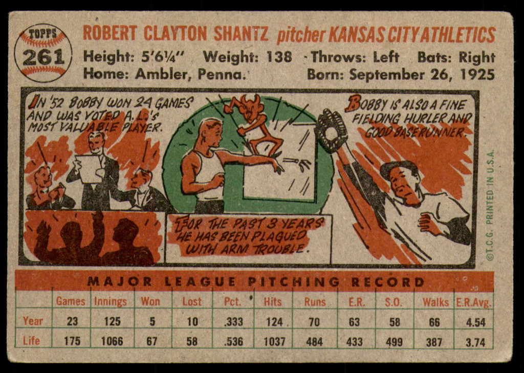 1956 Topps #261 Bobby Shantz Poor 