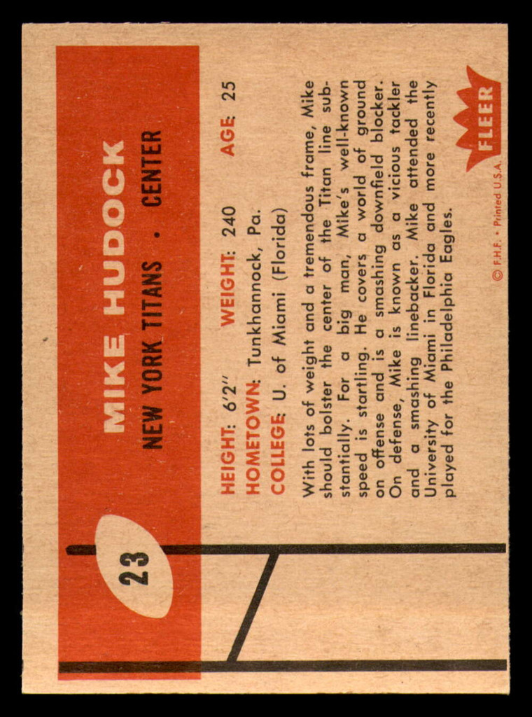 1960 Fleer #23 Mike Hudock Excellent 