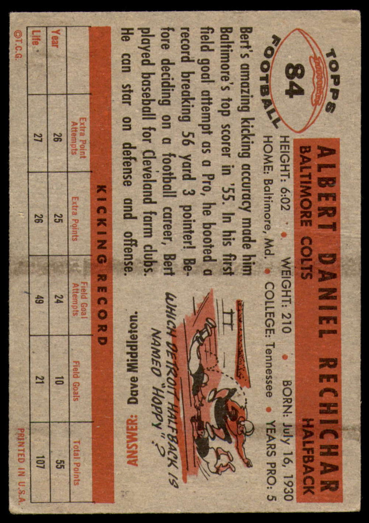 1956 Topps #84 Bert Rechichar Very Good 