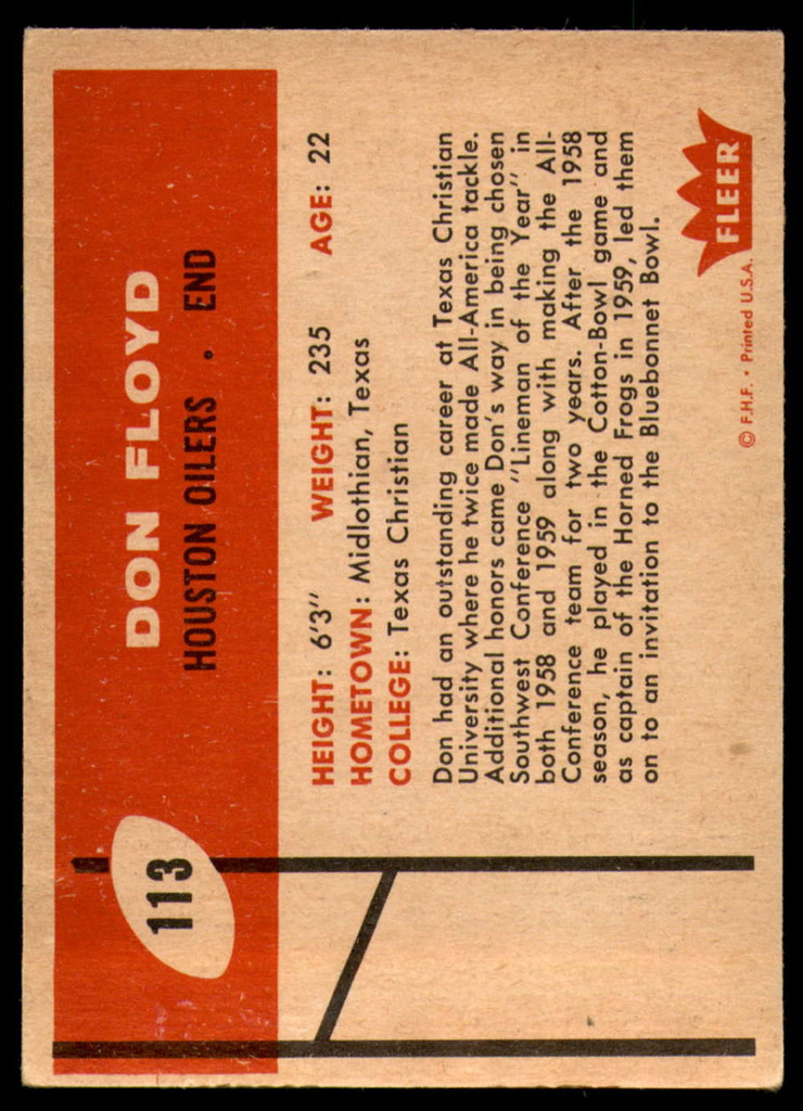1960 Fleer #113 Don Floyd Excellent 