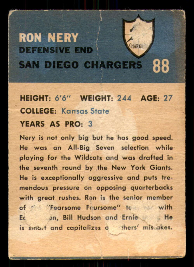 1962 Fleer #88 Ron Nery Poor 