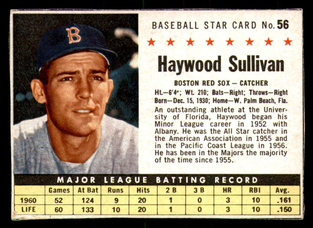 1961 Post Cereal #56 Haywood Sullivan Excellent  ID: 280234