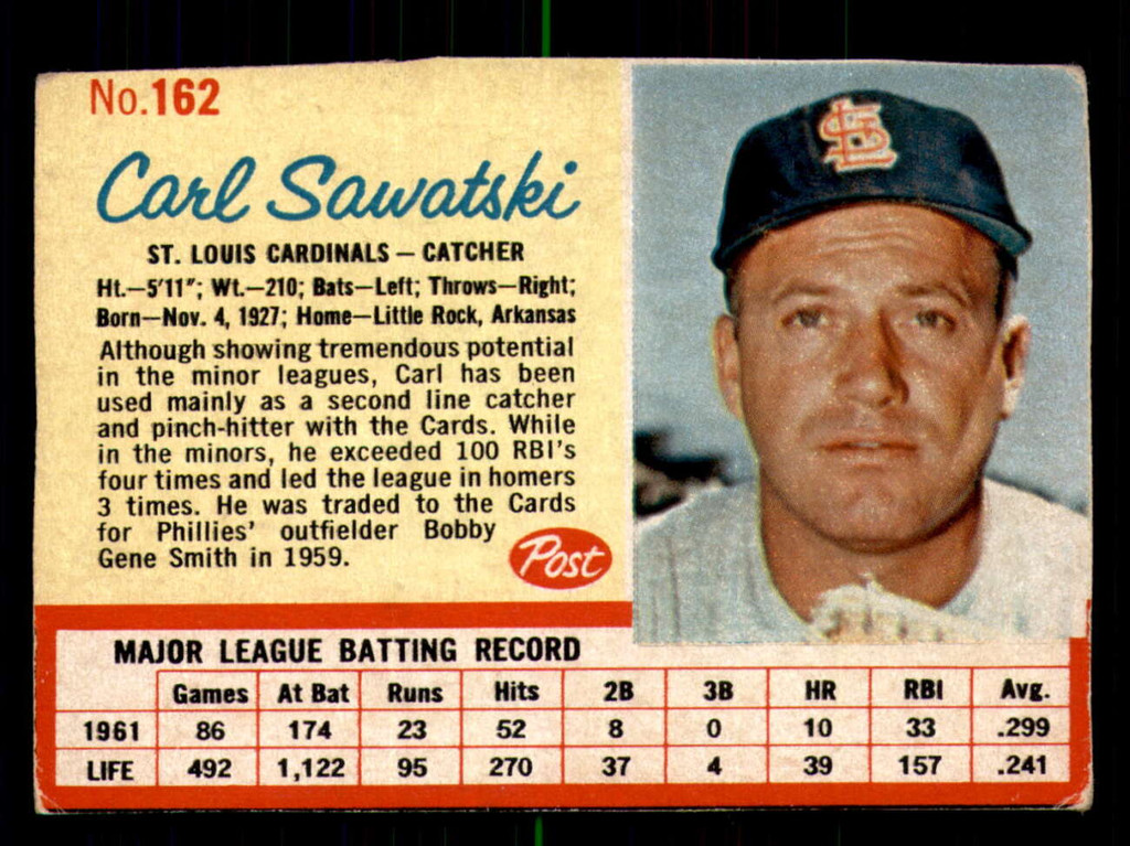 1962 Post Cereal #162 Carl Sawatski Excellent  ID: 280767