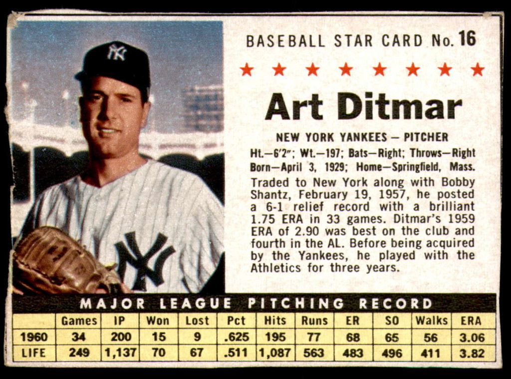 1961 Post Cereal #16 Art Ditmar Excellent  ID: 223944