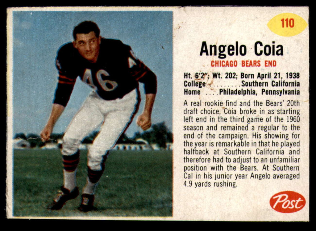 1962 Post Cereal #110 Angelo Coia Ex-Mint SP