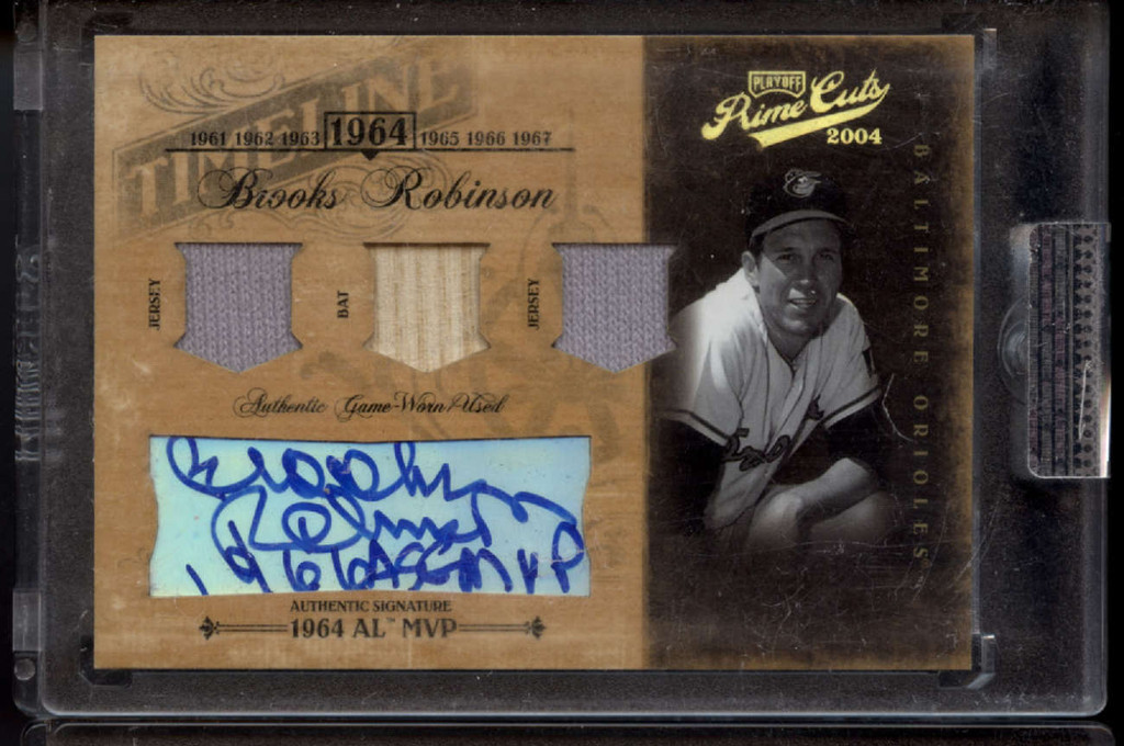 2004 Prime Cuts Brooks Robinson Auto 2x Jersey Bat 4/5 Playoff Orioles