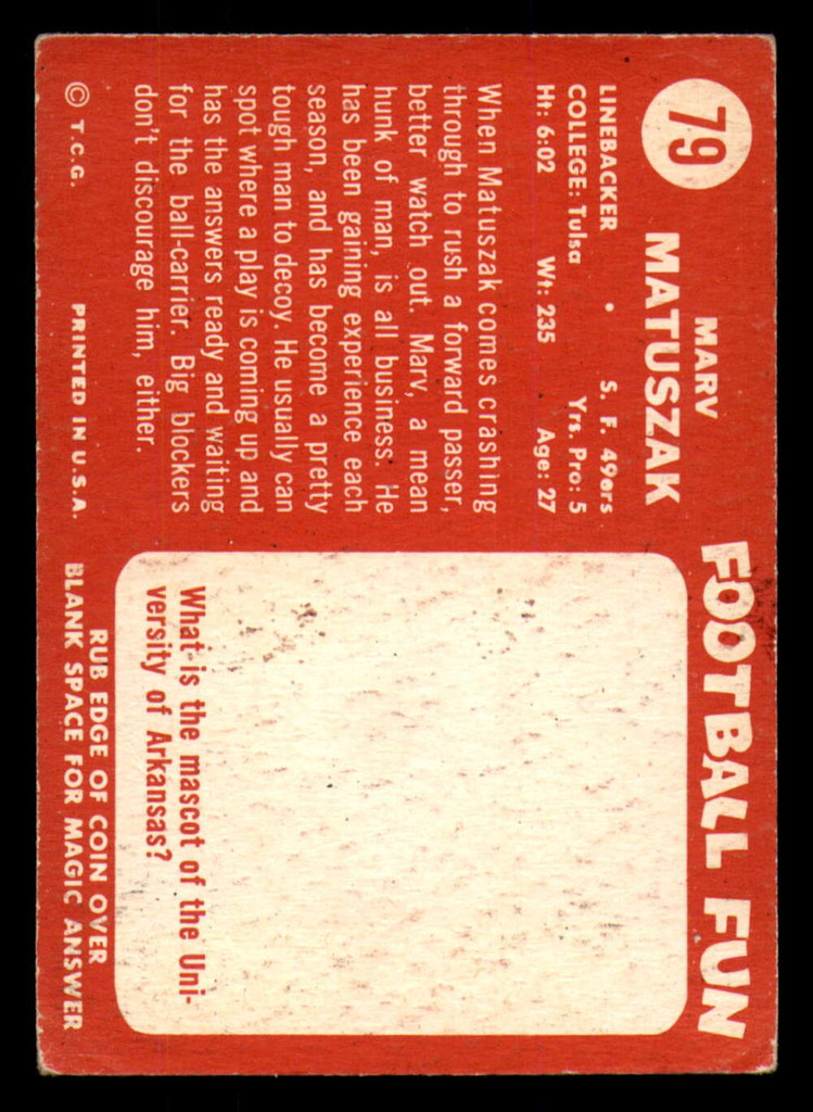 1958 Topps #79 Marv Matuszak UER Very Good 