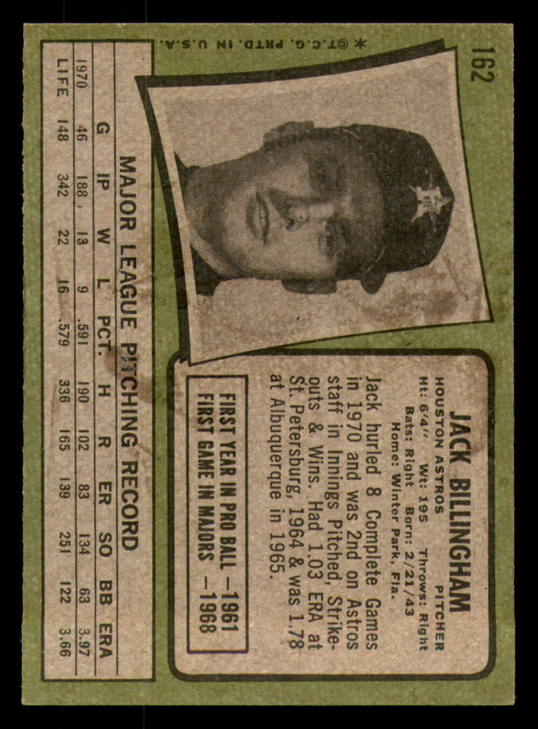 1971 Topps #162 Jack Billingham Ex-Mint  ID: 292399