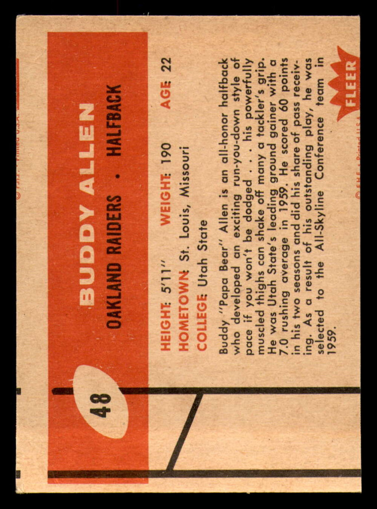 1960 Fleer #48 Buddy Allen Very Good  ID: 270896