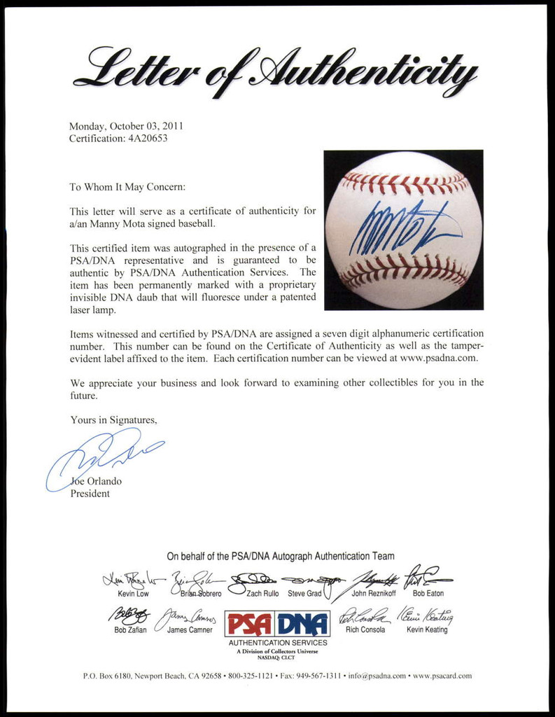 Manny Mota ROMLB Baseball Signed PSA/DNA Full Letter Dodgers Auto