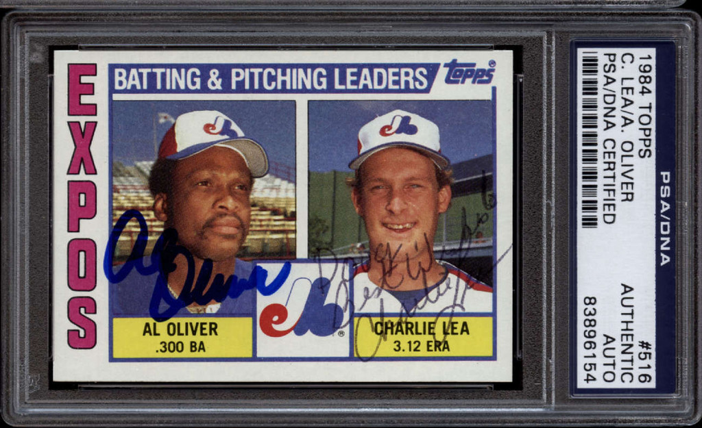 1984 Topps #516 Al Oliver Charlie Lea PSA/DNA Signed Auto Expos Leaders Card
