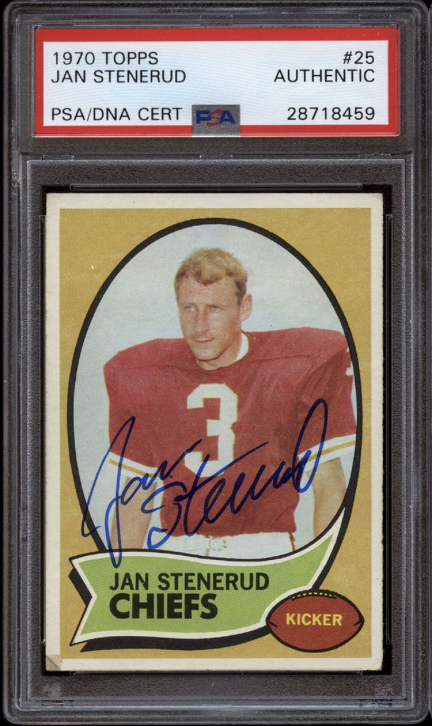 1970 Topps #25 Jan Stenerud PSA/DNA Signed Auto Chiefs ROOKIE RC *459