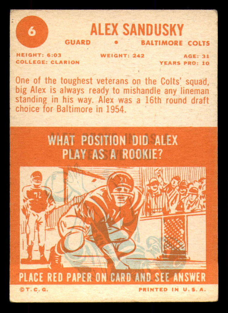 1963 Topps #   6 Alex Sandusky Excellent+  ID: 271239