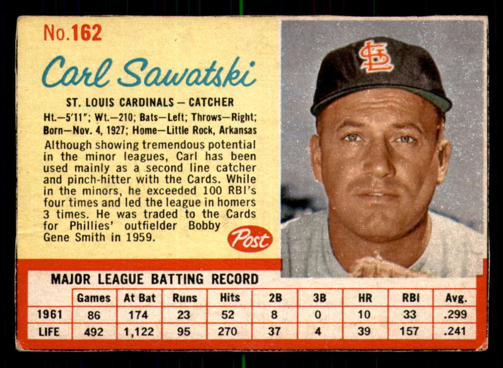 1962 Post Cereal #162 Carl Sawatski Very Good  ID: 280766