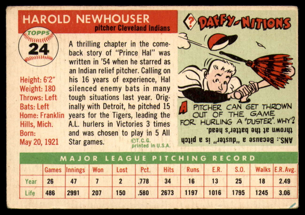 1955 Topps #24 Hal Newhouser EX Excellent 