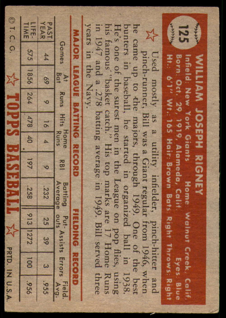 1952 Topps #125 Bill Rigney VG-EX  ID: 183979