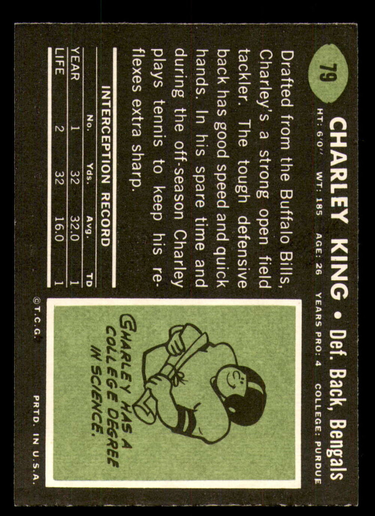 1969 Topps # 79 Charley King Ex-Mint  ID: 279231