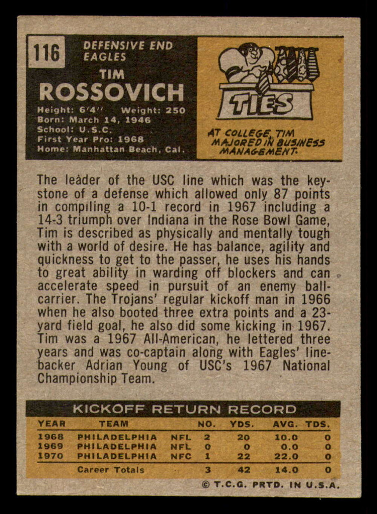 1971 Topps #116 Tim Rossovich Ex-Mint  ID: 279810