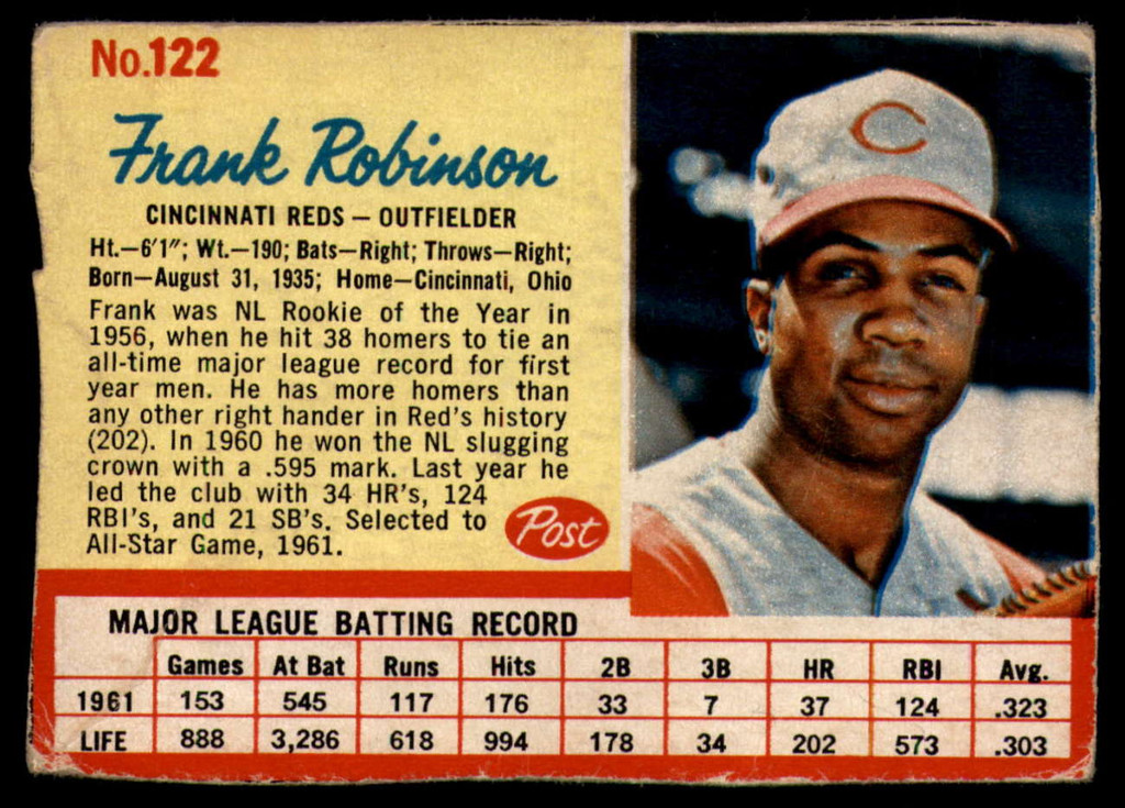 1962 Post Cereal #122 Frank Robinson VG-EX  ID: 144372