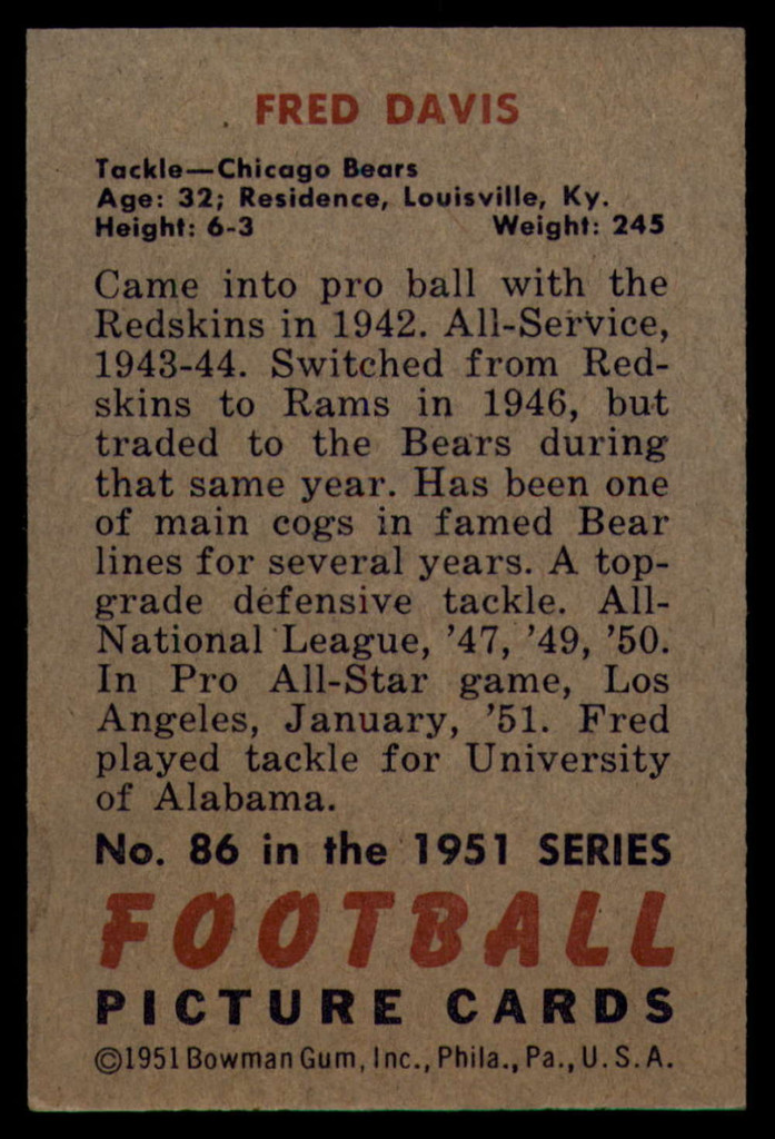 1951 Bowman #86 Fred Davis Excellent+  ID: 136285