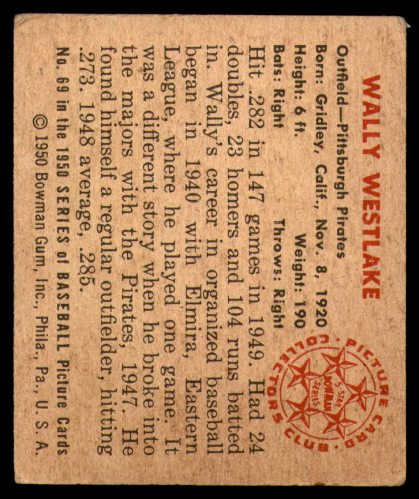 1950 Bowman #69 Wally Westlake G-VG 
