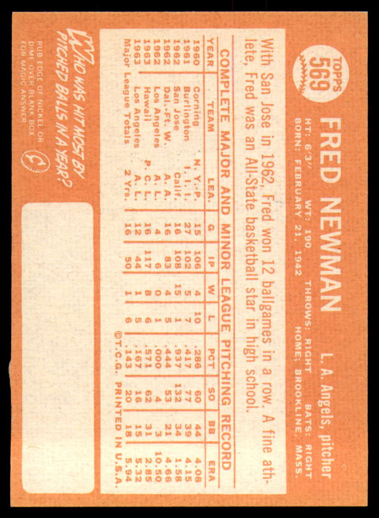 1964 Topps #569 Fred Newman Ex-Mint  ID: 159752