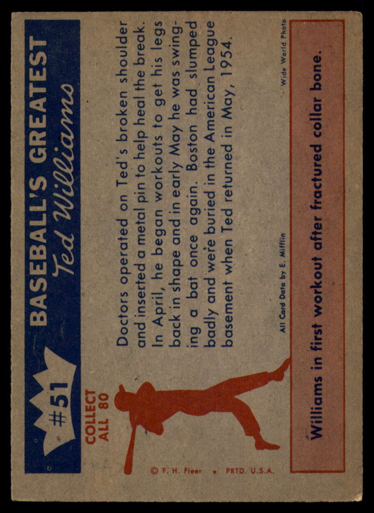1959 Fleer Ted Williams #51 May 16, 1954 - Ted Is Patched Up EX/NM 