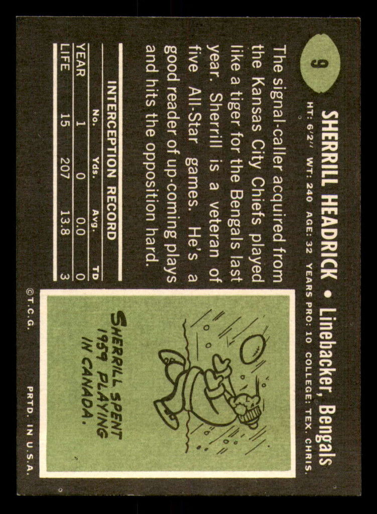 1969 Topps #   9 Sherrill Headrick Excellent+  ID: 279110