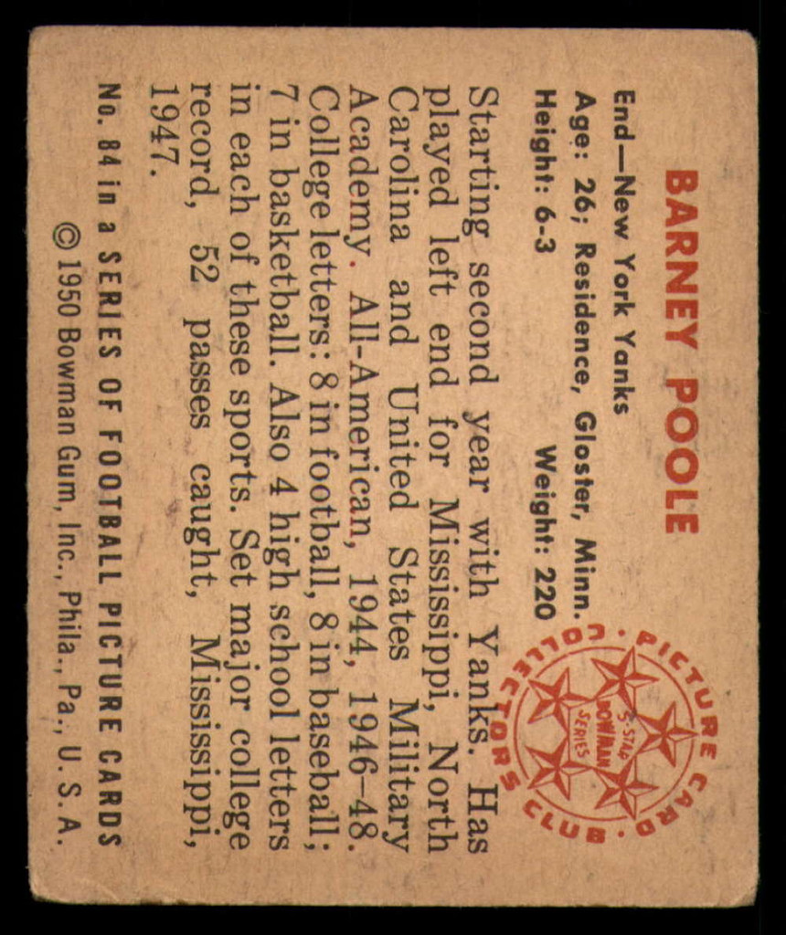 1950 Bowman #84 Barney Poole VG-EX  ID: 142434