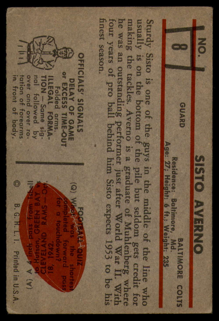 1953 Bowman #8 Sisto Averno VG Very Good 