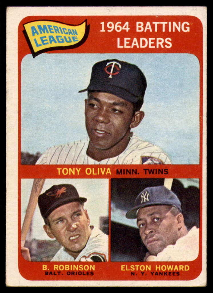 1965 Topps #   1 Tony Oliva/Brooks Robinson/Elston Howard AL Batting Leaders Excellent  ID: 163993