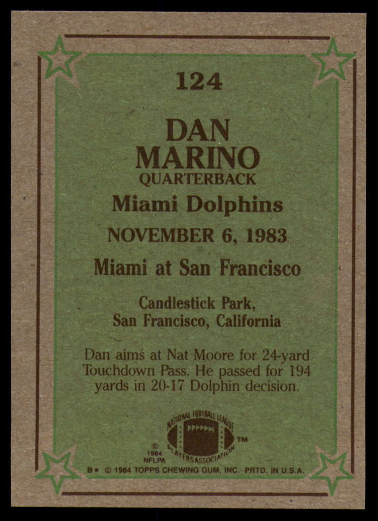 1984 Topps #124 Dan Marino IR Near Mint  ID: 151464