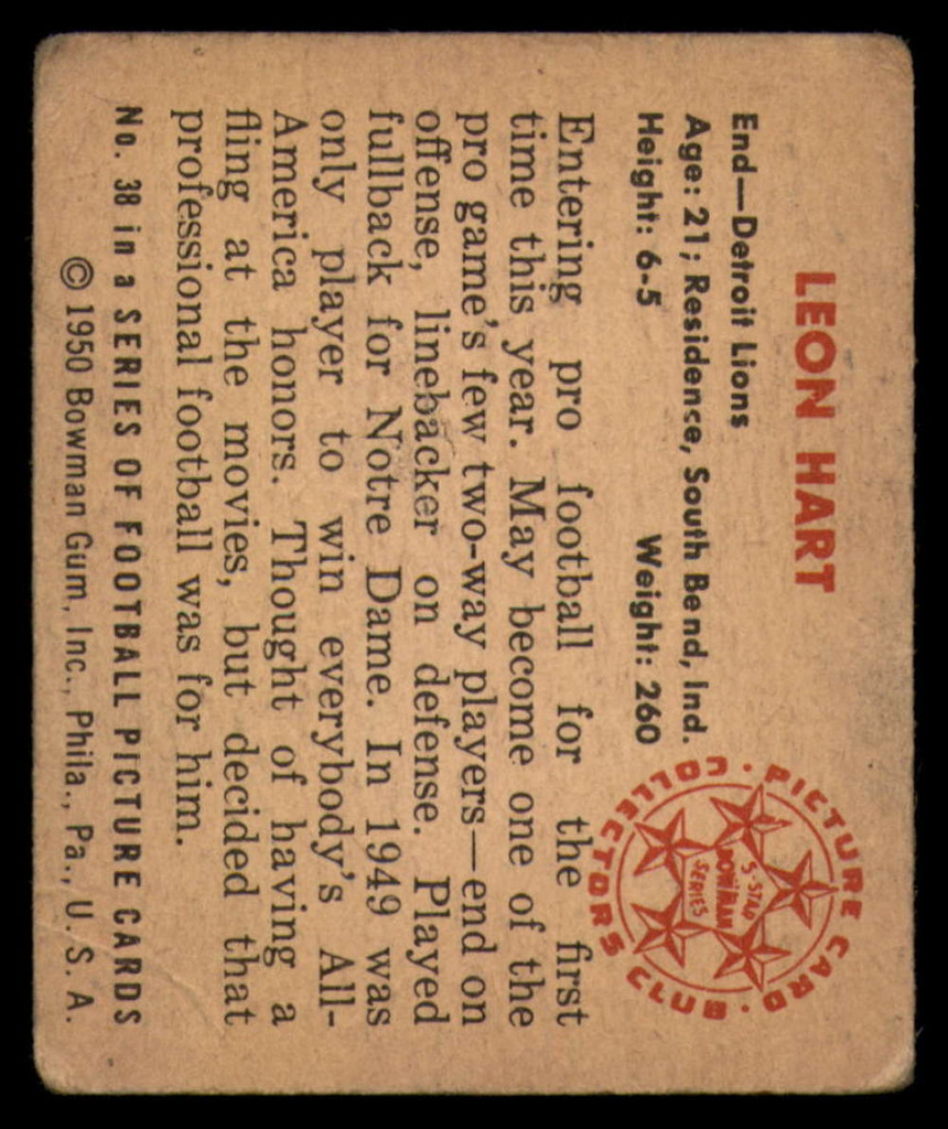 1950 Bowman #38 Leon Hart Good  ID: 151778