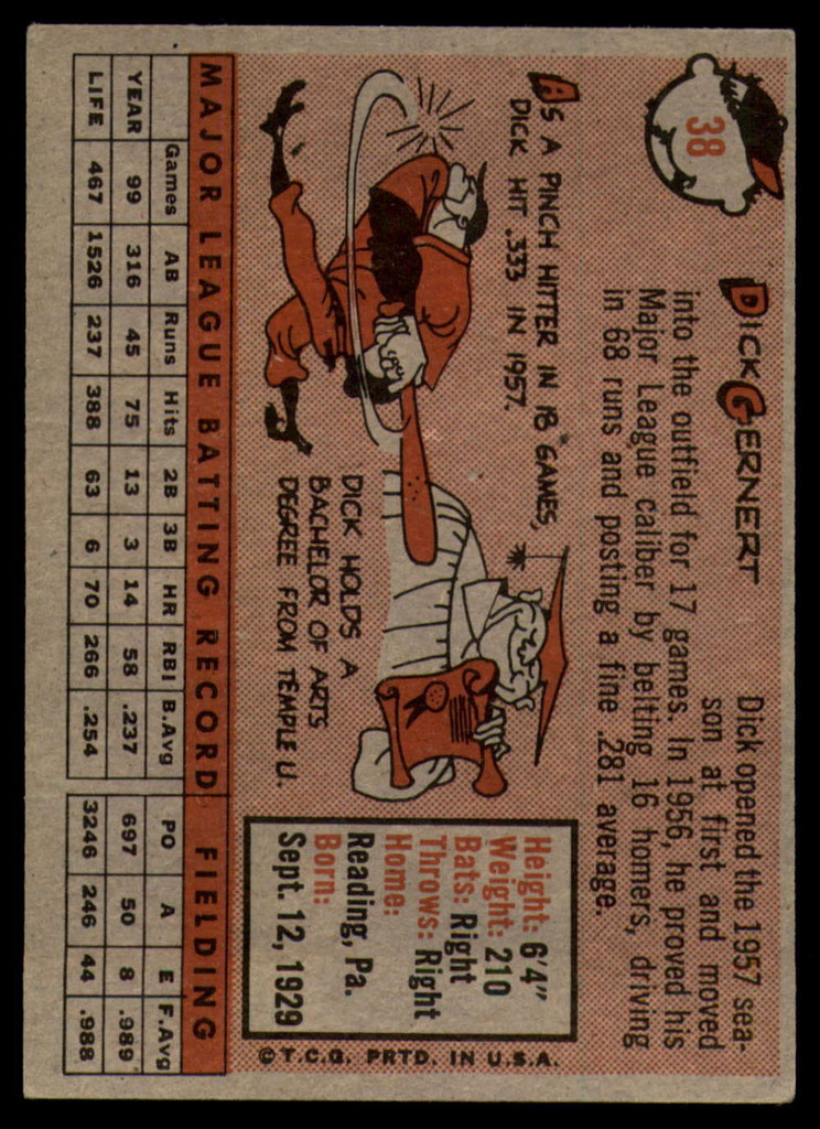 1958 Topps #38 Dick Gernert UER EX/NM  ID: 104031