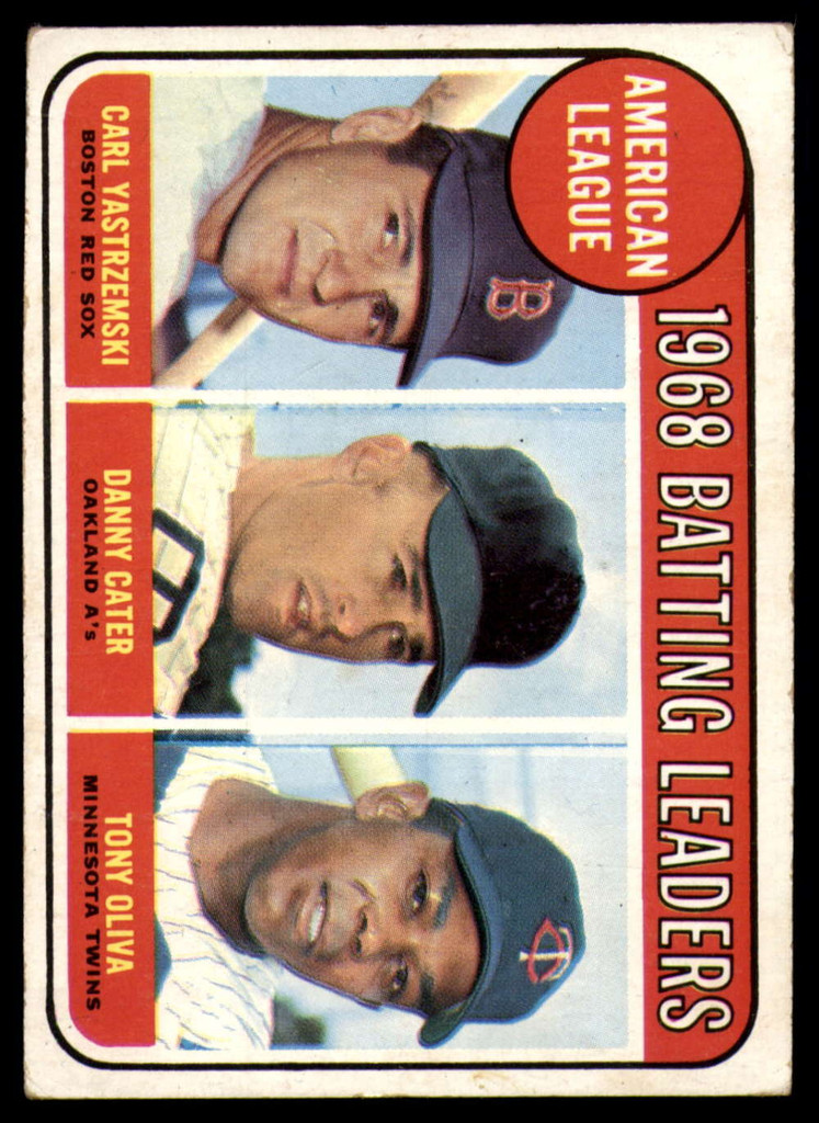 1969 Topps #   1 Carl Yastrzemski/Danny Cater/Tony Oliva A.L. Batting Leaders Excellent  ID: 158076