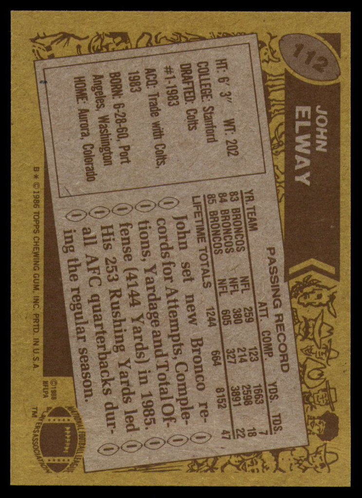 1986 Topps #112 John Elway NM-Mint  ID: 151537
