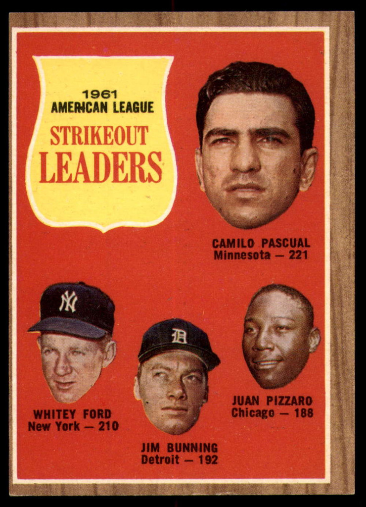 1962 Topps #59 Pascual/Ford/Bunning/Juan Pizarro A.L. Strikeout Leaders Near Mint  ID: 179442