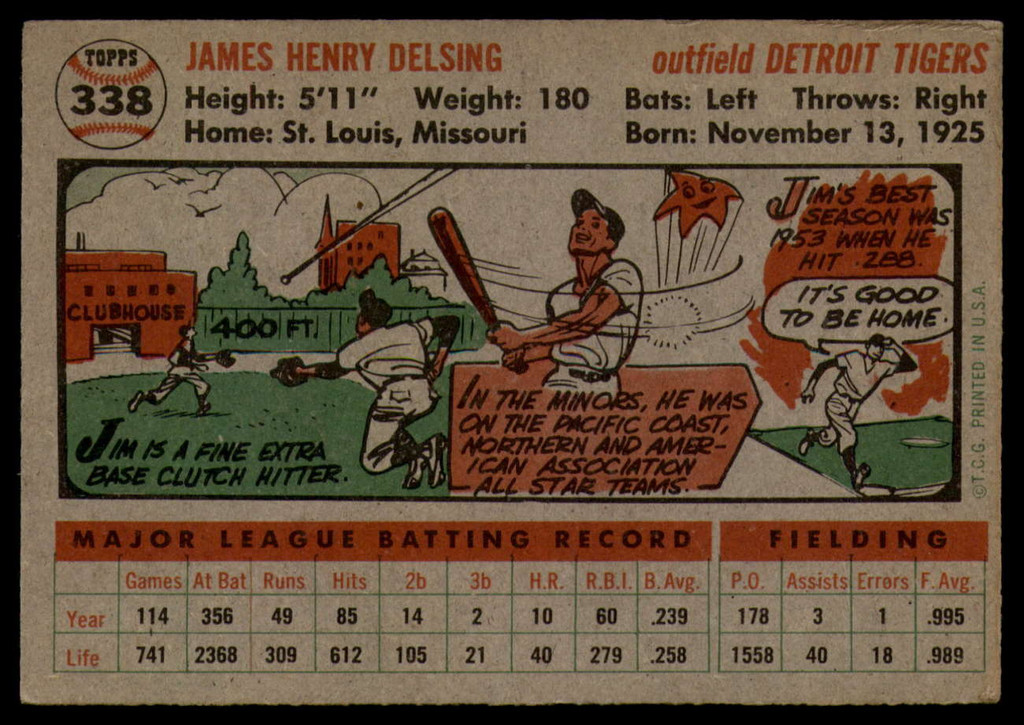 1956 Topps #338 Jim Delsing EX++ Excellent++  ID: 120864