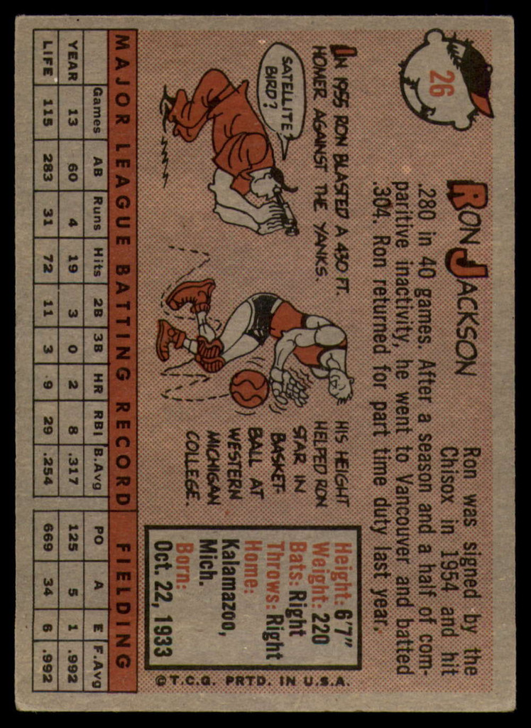 1958 Topps #26 Ron Jackson EX++ Excellent++  ID: 103996