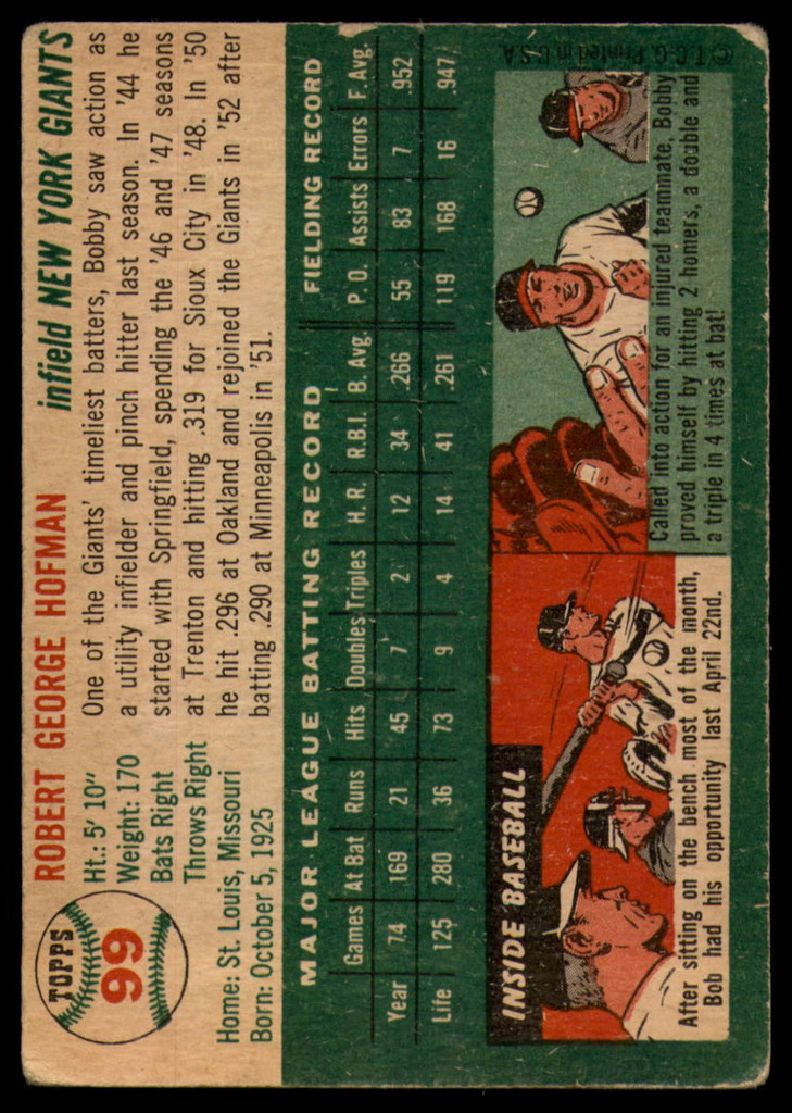 1954 Topps #99 Bobby Hofman EX Excellent 