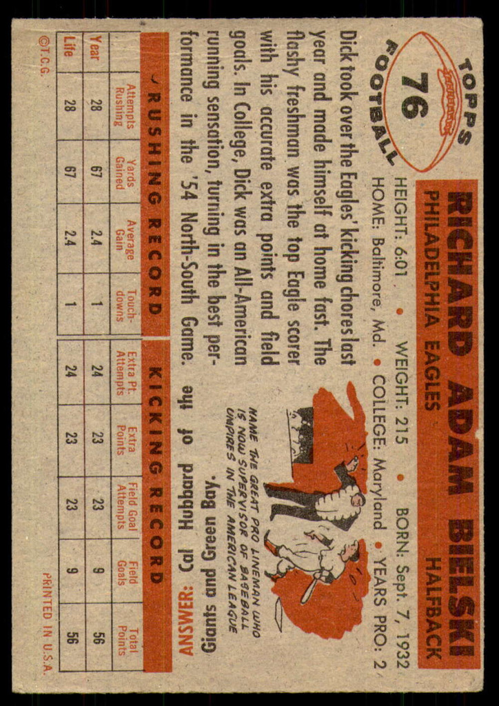 1956 Topps #76 Dick Bielski Very Good  ID: 222460