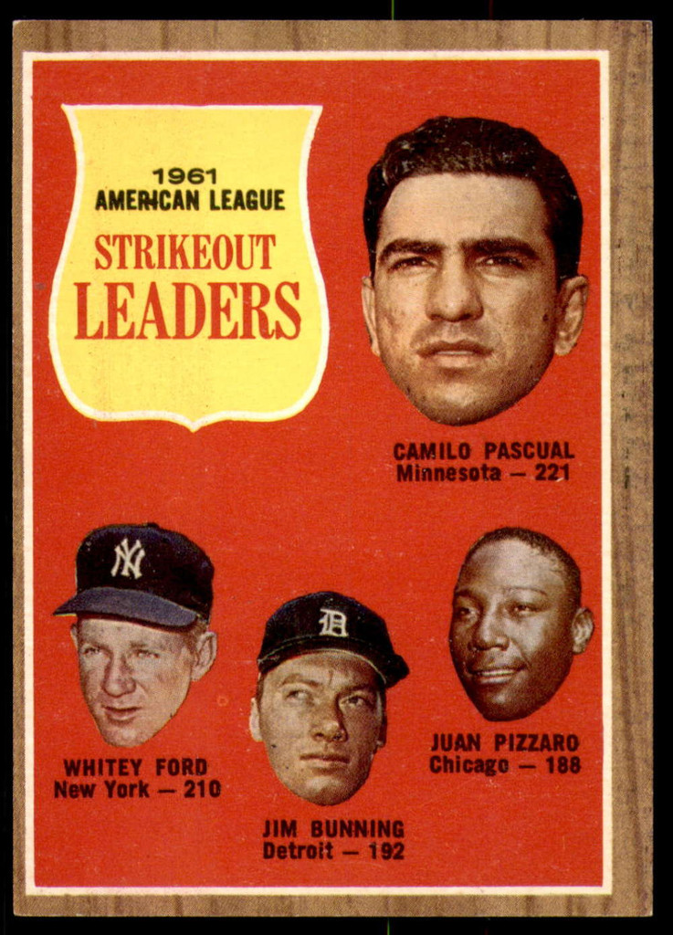 1962 Topps #59 Pascual/Ford/Bunning/Juan Pizarro A.L. Strikeout Leaders Ex-Mint  ID: 194595
