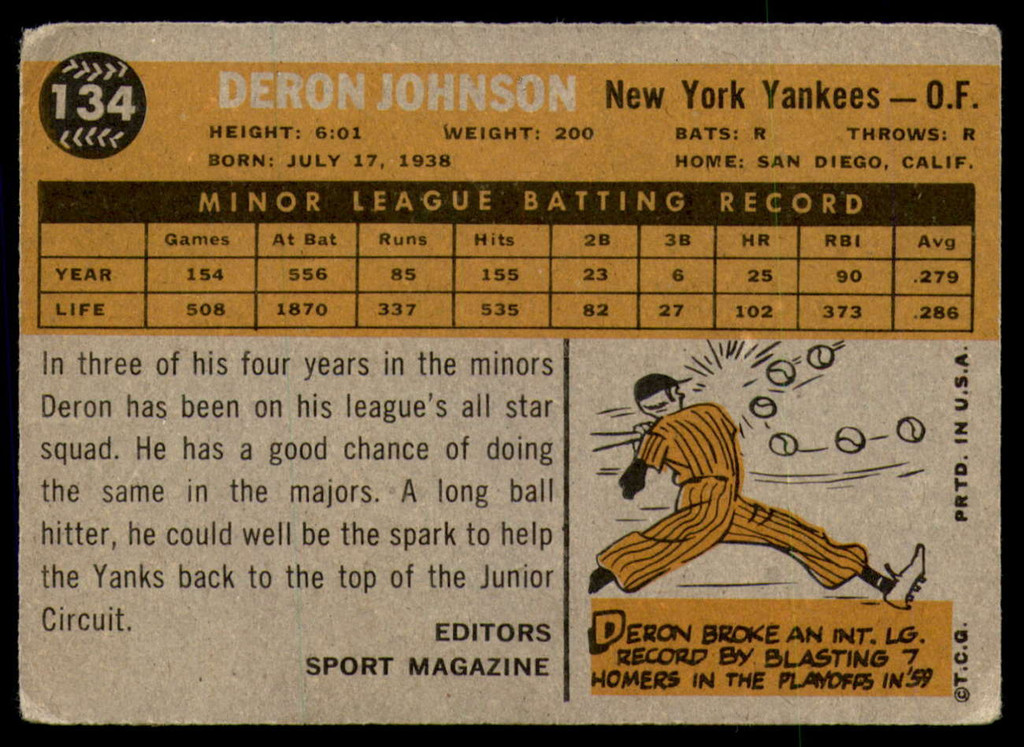 1960 Topps #134 Deron Johnson RS G-VG 