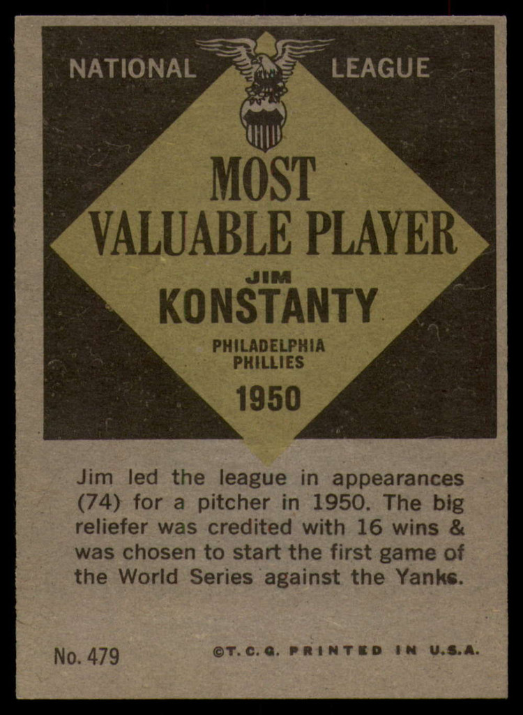 1961 Topps #479 Jim Konstanty Ex-Mint  ID: 156489